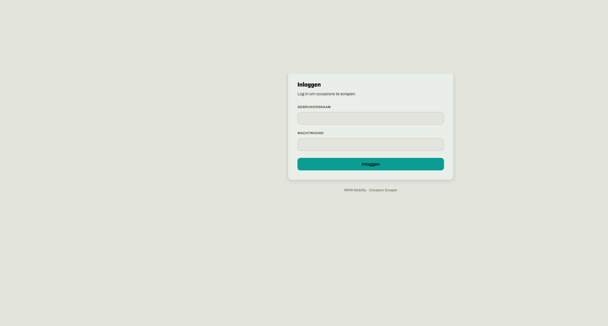 The sign-in card of a private tool: two empty fields above a teal log-in button.