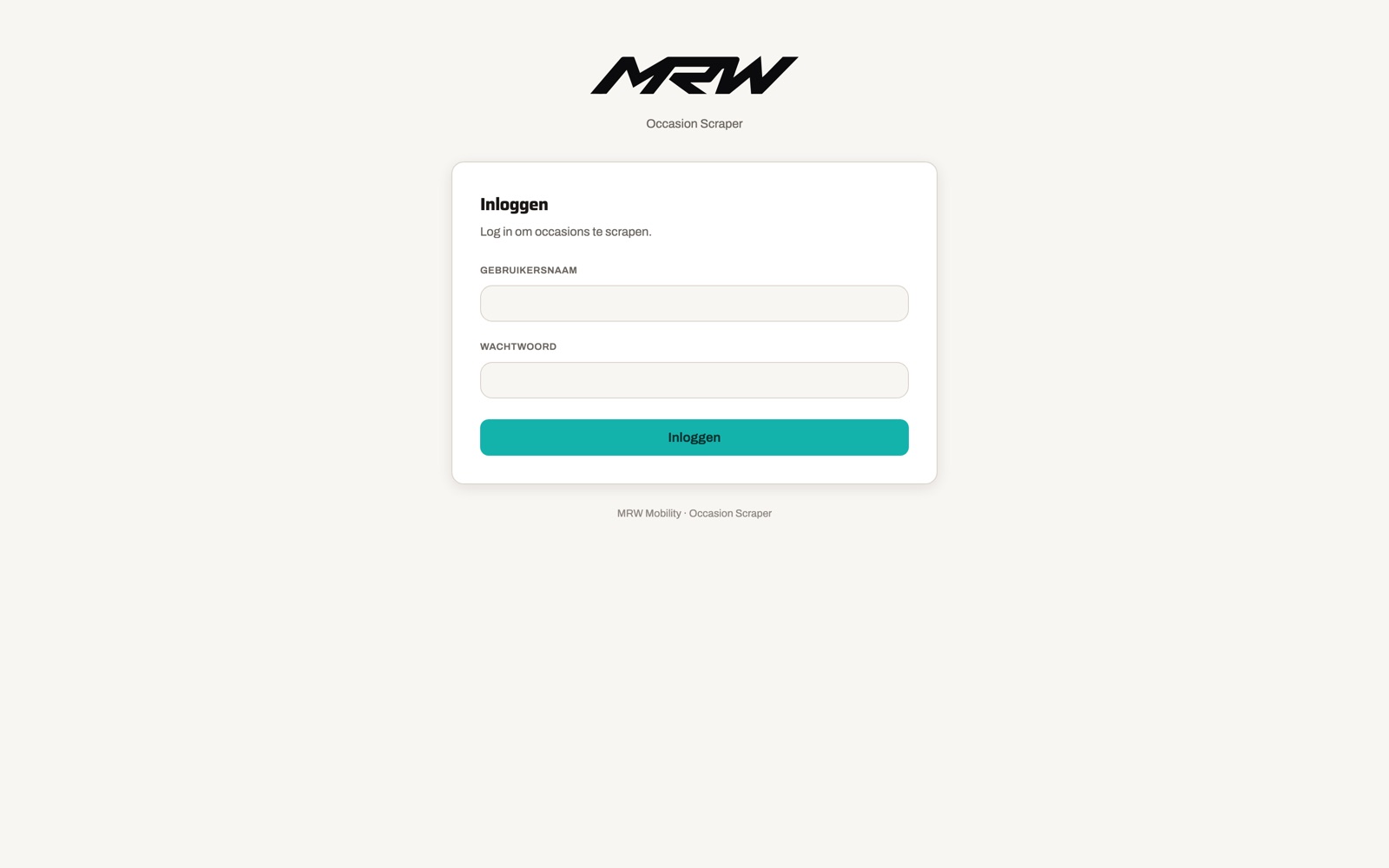 The sign-in screen: a wordmark, the words Occasion Scraper, and a two-field login card.