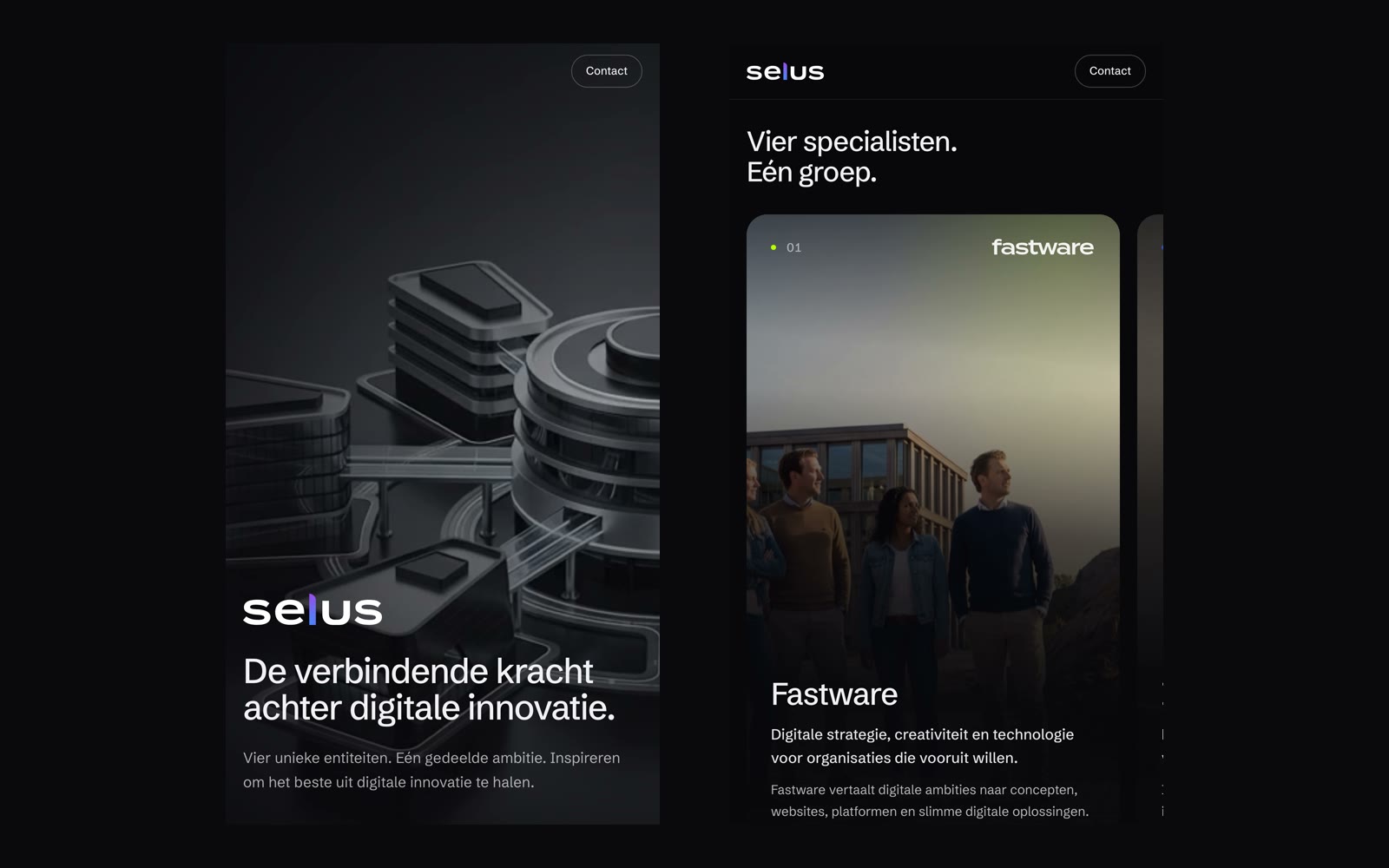 Two phone screens side by side: the homepage and the companies section.